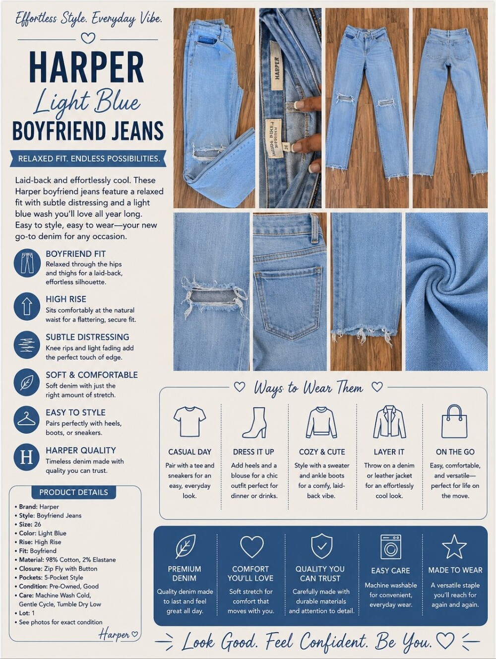 Harper Light Blue Boyfriend Jeans Size: 26